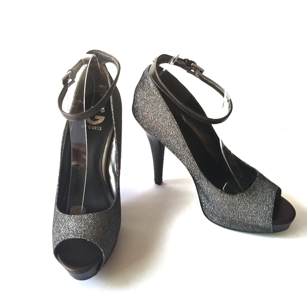 G by Guess Peep Toe Heels Glittery Sparkly Shoes Size 10M